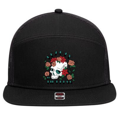 Beauty Is Timeless Skull Floral 7 Panel Mesh Trucker Snapback Hat