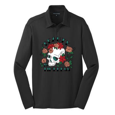 Beauty Is Timeless Skull Floral Silk Touch Performance Long Sleeve Polo