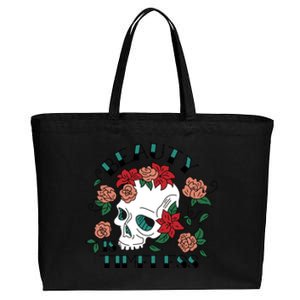 Beauty Is Timeless Skull Floral Cotton Canvas Jumbo Tote