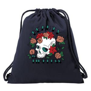 Beauty Is Timeless Skull Floral Drawstring Bag