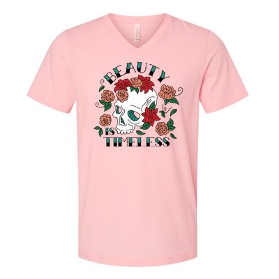 Beauty Is Timeless Skull Floral V-Neck T-Shirt