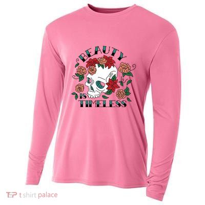 Beauty Is Timeless Skull Floral Cooling Performance Long Sleeve Crew