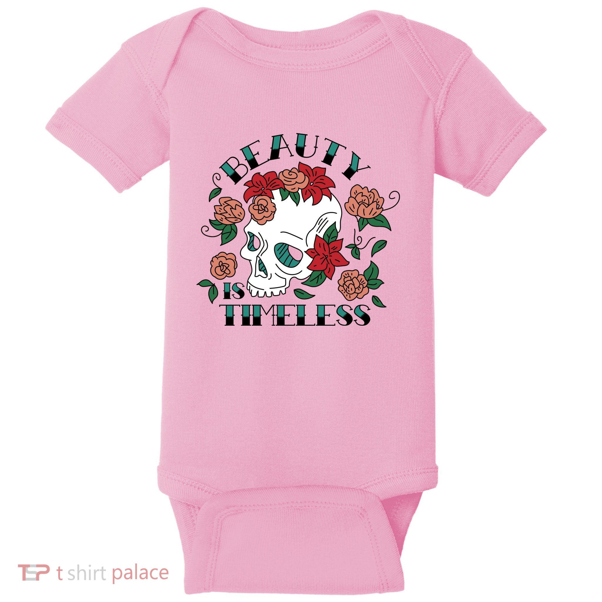Beauty Is Timeless Skull Floral Baby Bodysuit