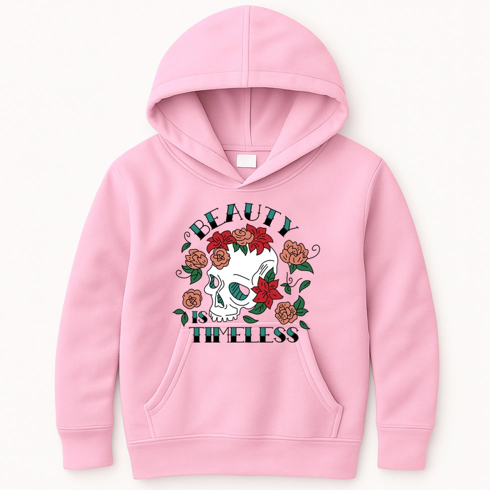 Beauty Is Timeless Skull Floral Kids Hoodie