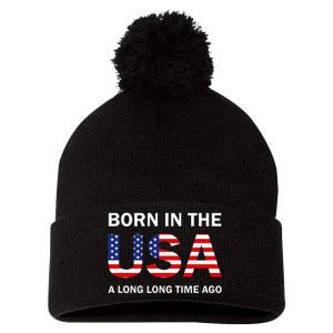 Born In The Usa A Long Long Time Ago Pom Pom 12in Knit Beanie