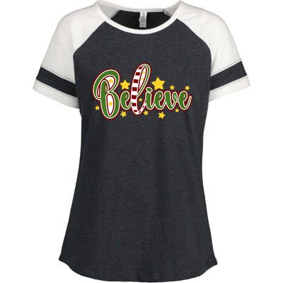 Believe In The Magic Of Christmas Gift Enza Ladies Jersey Colorblock Tee