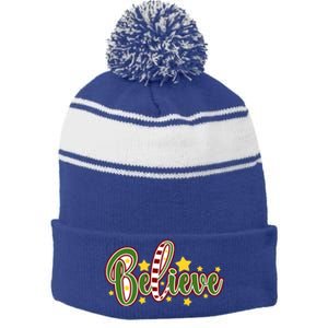 Believe In The Magic Of Christmas Gift Stripe Pom Pom Beanie