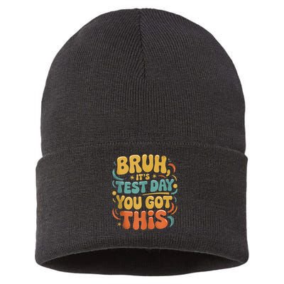 Bruh Its Test Day You Got This Testing Day Teacher Retro  Sustainable Knit Beanie
