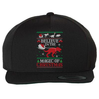 Believe In The Magic Of Christmas Dinosaur Rex Ugly Great Gift Wool Snapback Cap