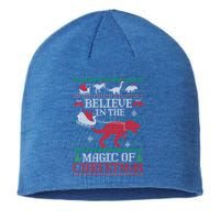 Believe In The Magic Of Christmas Dinosaur Rex Ugly Great Gift Sustainable Beanie