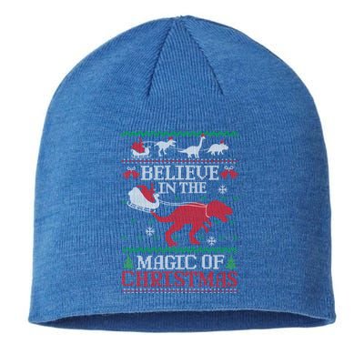 Believe In The Magic Of Christmas Dinosaur Rex Ugly Great Gift Sustainable Beanie