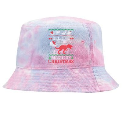 Believe In The Magic Of Christmas Dinosaur Rex Ugly Great Gift Tie-Dyed Bucket Hat