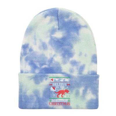 Believe In The Magic Of Christmas Dinosaur Rex Ugly Great Gift Tie Dye 12in Knit Beanie