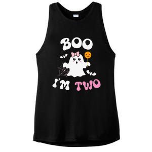 Boo IM Two Ghost Second 2nd Birthday Groovy Halloween Ladies PosiCharge Tri-Blend Wicking Tank