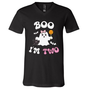 Boo IM Two Ghost Second 2nd Birthday Groovy Halloween V-Neck T-Shirt