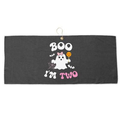 Boo IM Two Ghost Second 2nd Birthday Groovy Halloween Large Microfiber Waffle Golf Towel