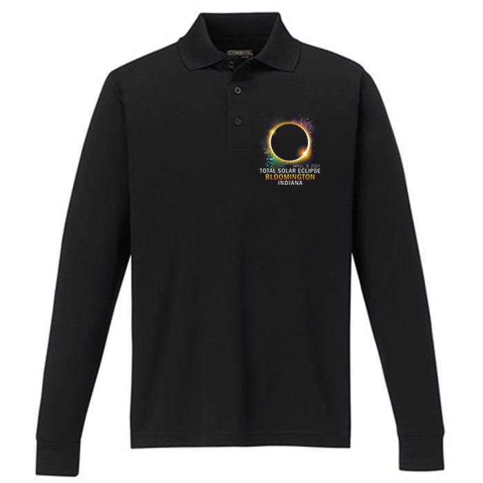 Bloomington Indiana Total Solar Eclipse April 8 2024 Performance Long Sleeve Polo