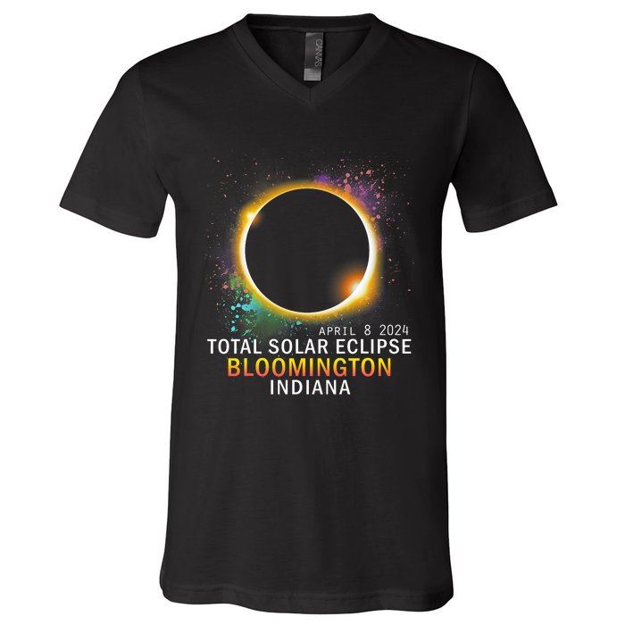 Bloomington Indiana Total Solar Eclipse April 8 2024 V-Neck T-Shirt