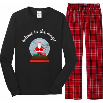 Believe In The Magic Christmas Santa Snow Globe Gift Long Sleeve Pajama Set