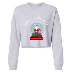 Believe In The Magic Christmas Santa Snow Globe Gift Cropped Pullover Crew