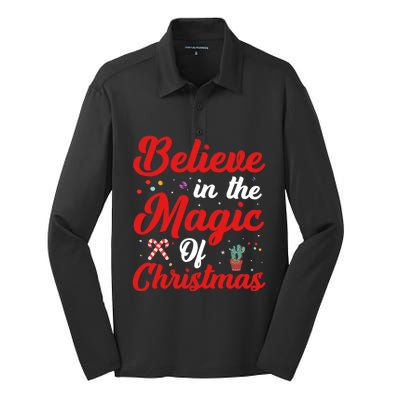 Believe In The Magic Of Christmas Xmas Holiday Gift Ideas Cute Gift Silk Touch Performance Long Sleeve Polo