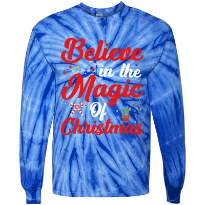 Believe In The Magic Of Christmas Xmas Holiday Gift Ideas Cute Gift Tie-Dye Long Sleeve Shirt