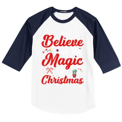 Believe In The Magic Of Christmas Xmas Holiday Gift Ideas Cute Gift Baseball Sleeve Shirt