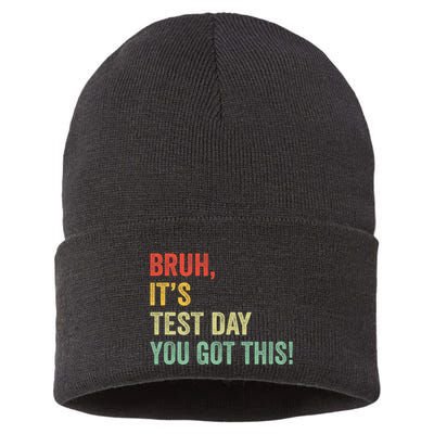 Bruh It’S Test Day You Got This Testing Day Teacher Sustainable Knit Beanie