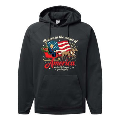 Believe In The Magic Of America Make Christmas Great Again Performance Fleece Hoodie