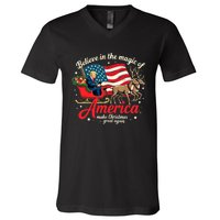 Believe In The Magic Of America Make Christmas Great Again V-Neck T-Shirt