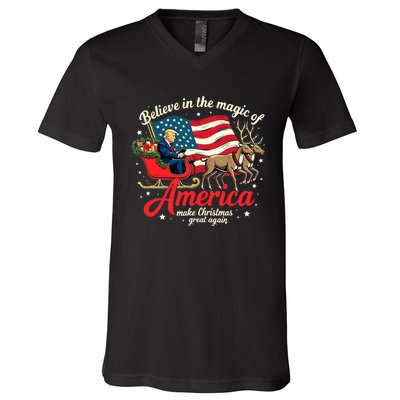 Believe In The Magic Of America Make Christmas Great Again V-Neck T-Shirt