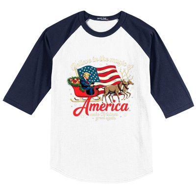 Believe In The Magic Of America Make Christmas Great Again Baseball Sleeve Shirt