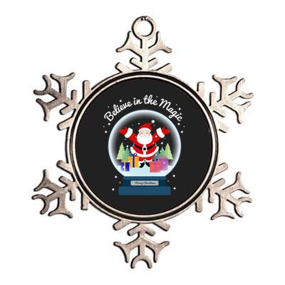 Believe In The Magic Merry Christmas Santa Snow Globe Decor Long Sleeve Metallic Star Ornament