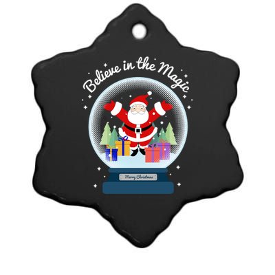 Believe In The Magic Merry Christmas Santa Snow Globe Decor Long Sleeve Ceramic Star Ornament