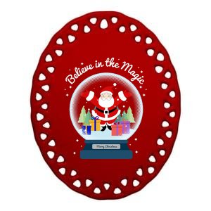 Believe In The Magic Merry Christmas Santa Snow Globe Decor Long Sleeve Ceramic Oval Ornament