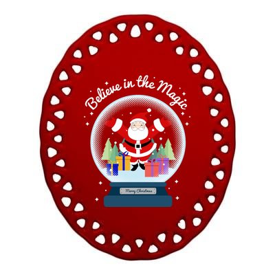 Believe In The Magic Merry Christmas Santa Snow Globe Decor Long Sleeve Ceramic Oval Ornament