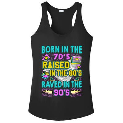 Born In The 70s Raised In The 80s Raved In The 90s Ladies PosiCharge Competitor Racerback Tank