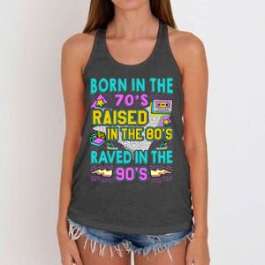 Born In The 70s Raised In The 80s Raved In The 90s Women's Knotted Racerback Tank