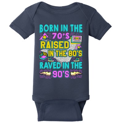 Born In The 70s Raised In The 80s Raved In The 90s Baby Bodysuit
