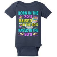 Born In The 70s Raised In The 80s Raved In The 90s Baby Bodysuit