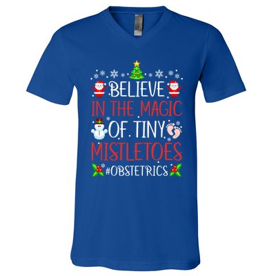 Believe In The Magic Of Tiny Mistletoes Obstetrics Christmas Gift V-Neck T-Shirt