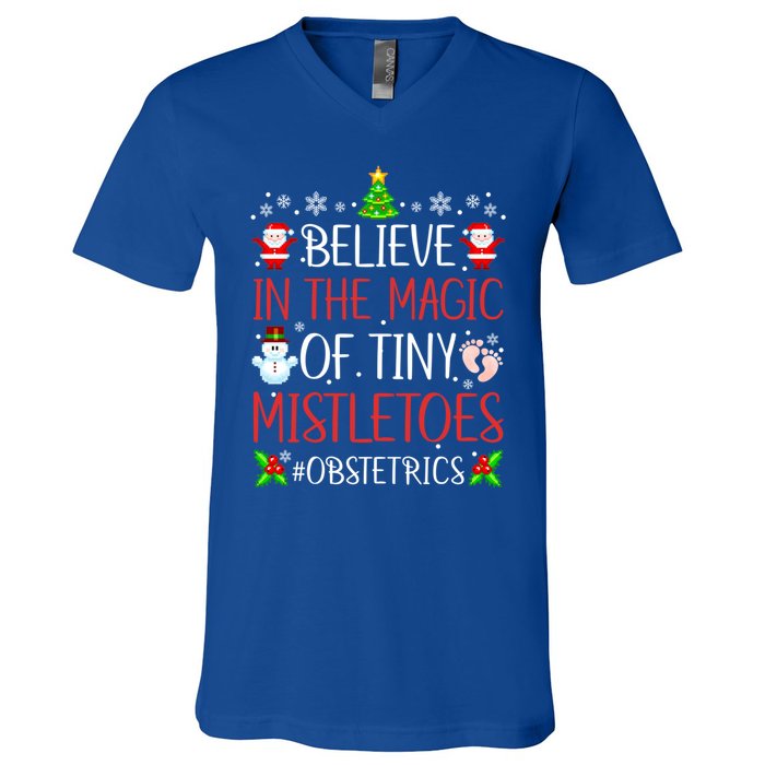 Believe In The Magic Of Tiny Mistletoes Obstetrics Christmas Gift V-Neck T-Shirt