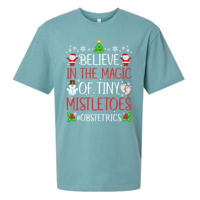 Believe In The Magic Of Tiny Mistletoes Obstetrics Christmas Gift Sueded Cloud Jersey T-Shirt