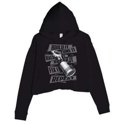 Build It Tune It Race It Repeat Car Enthusiast Crop Fleece Hoodie