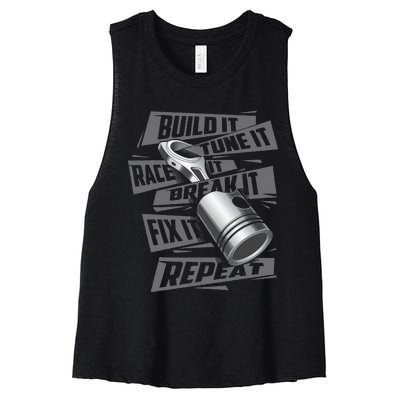 Build It Tune It Race It Repeat Car Enthusiast Women's Racerback Cropped Tank