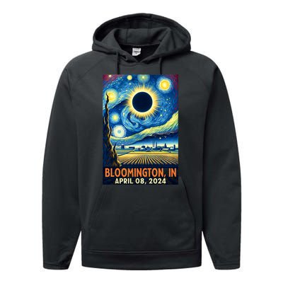 Bloomington Indiana Total Solar Eclipse 2024 Starry Night Performance Fleece Hoodie