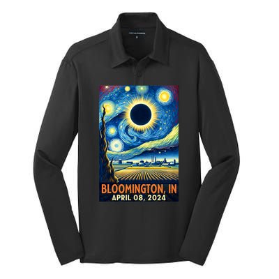 Bloomington Indiana Total Solar Eclipse 2024 Starry Night Silk Touch Performance Long Sleeve Polo