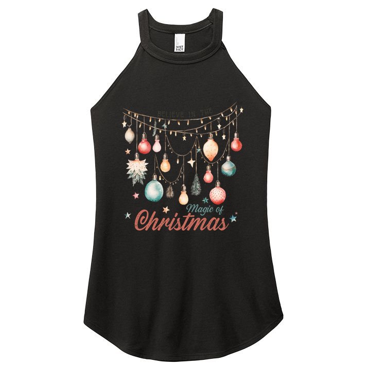 Believe In The Magic Of Christmas Vintage Lights Ornats Gift Women's Perfect Tri Rocker Tank