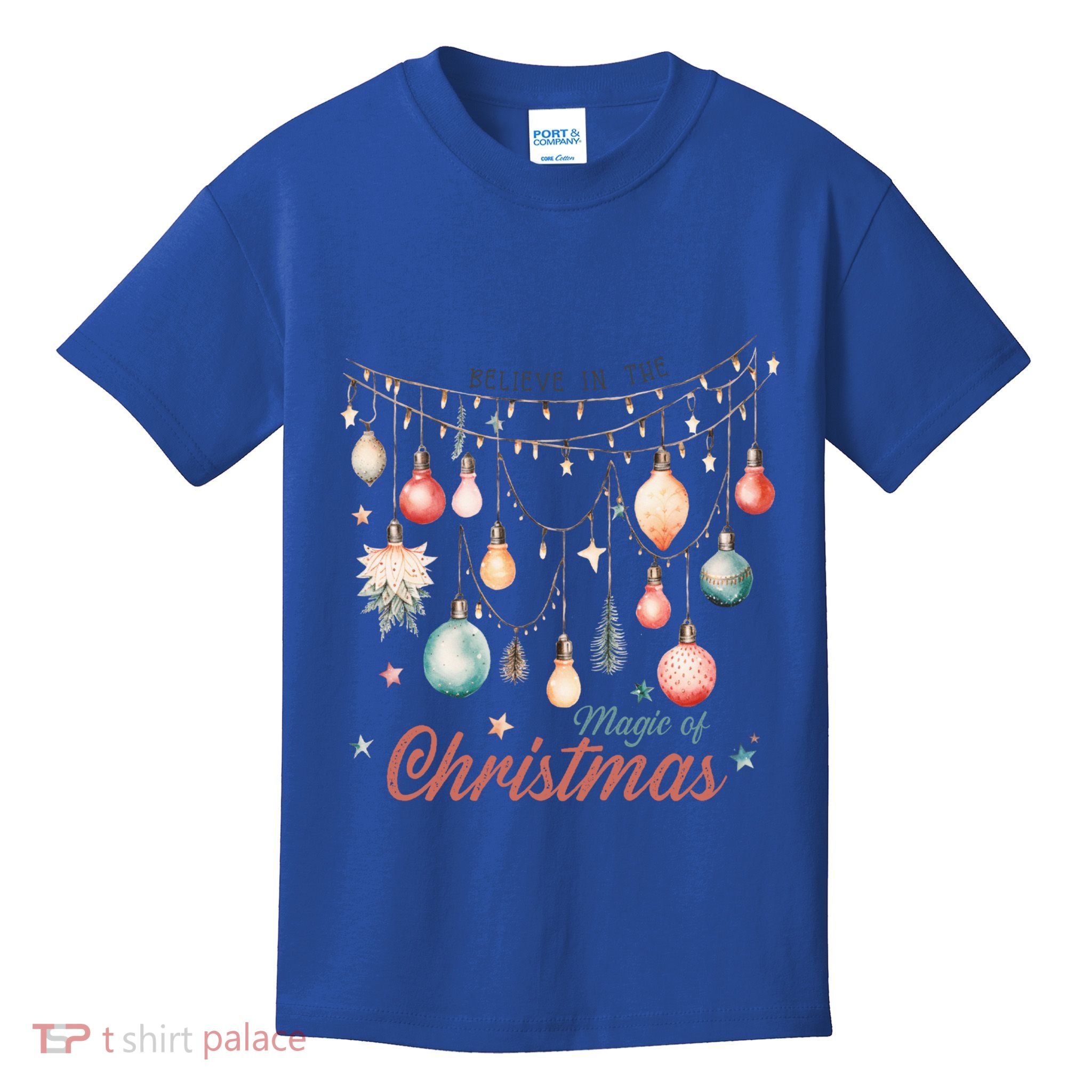 Believe In The Magic Of Christmas Vintage Lights Ornats Gift Kids T-Shirt