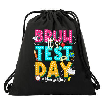 Bruh Its Test Day You Got This Retro Teachers Students Cute Drawstring Bag